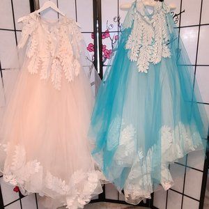 Little Girl Dress, Feathered, Formal, Blue only